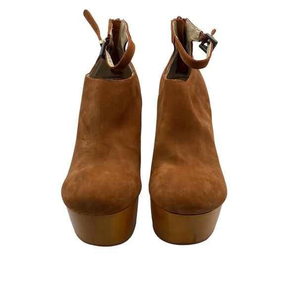Anthropologie Messeca New York Brown Nubuck Leather Platform Ankle Boots 8.5M - Picture 4 of 14